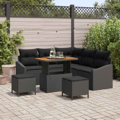 vidaXL Set de canapele pentru grădină cu pernă 8 pcs Negru Rattan poli foto