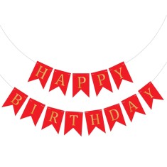 Banner Happy Birthday, Ghirlanda, 2.5m x 17cm, Rosu, Ropet foto