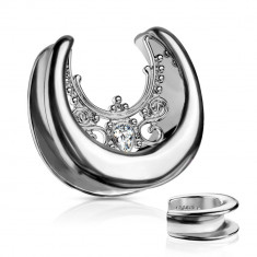 Plug de urechi din oțel într-o culoare argintie - lacrimă de zirconiu, ornamente - Lățime: 19 mm
