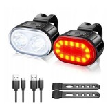 Cumpara ieftin Set lumini bicicleta LED USB, far fata si stop spate, reincarcabile, 6 moduri iluminare, rezistente la apa, montaj rapid, negru