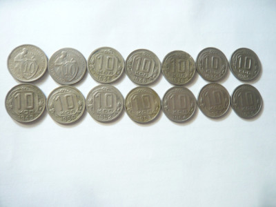 14 Monede 10 kopeici URSS 1931-1956 , nichel , cal.buna- f.buna foto