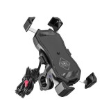 Cumpara ieftin Suport telefon cu incarcator wireless R13W usb qc 4 RIDE (pe volan 22-32mm, culoare negru)