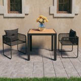 VidaXL Set mobilier masă de grădină, 3 piese, negru și maro, ratan PVC