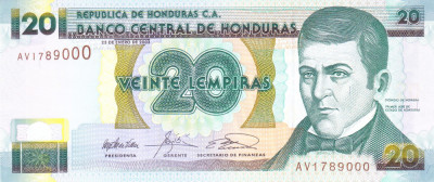 Bancnota Honduras 20 Lempiras 2003 - P87b UNC foto