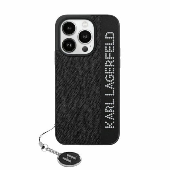 Husa pentru iPhone 15 Pro Max - Karl Lagerfeld Saffiano Rhinestones&amp;Charm (KLHCP15XPSAKDGCK) - Black