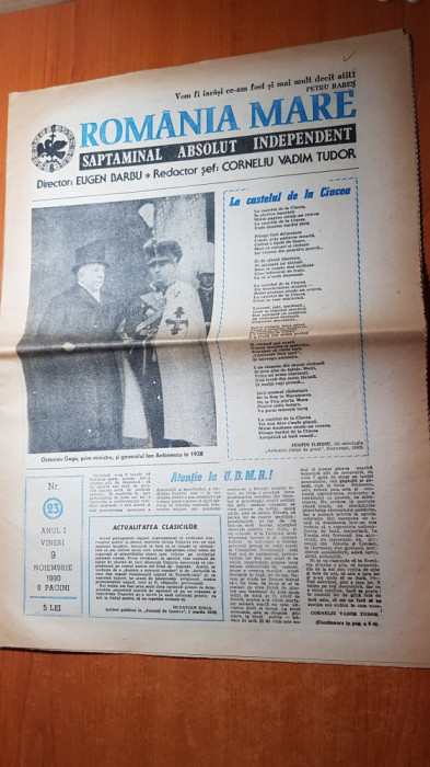 ziarul romania mare 9 noiembrie 1990-redactor sef corneliu vadim tudor