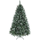 HOMCOM Brad de Crăciun &Icirc;nzăpezit &Icirc;nalt 180 cm cu 910 Ramuri, Brad Artificial de Interior cu Conuri Decorative, Bază Metalică Pliabilă, Verde | Aosom R