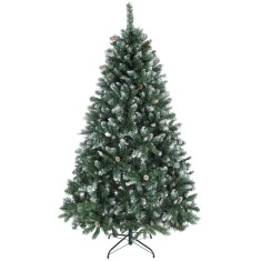 HOMCOM Brad de Crăciun &Icirc;nzăpezit &Icirc;nalt 180 cm cu 910 Ramuri, Brad Artificial de Interior cu Conuri Decorative, Bază Metalică Pliabilă, Verde | Aosom R