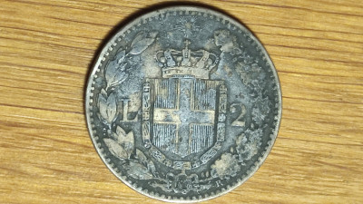 Italia - moneda colectie argint 835 - 2 lire 1884 - Umberto I - necuratata foto