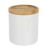 Cutiuță Rotundă Polirășină &ndash; Alb/Bamboo 9.5&times;11 Cm