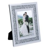 Rama foto decorativa din sticla cu finisaj oglinda si glitter, 10x15cm, argintie, CMCLASS