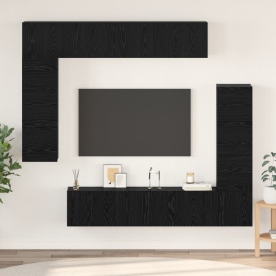 vidaXL Set comodă TV 8 pcs Stejar negru 80 x 30 x 30 cm Lemn compozit foto