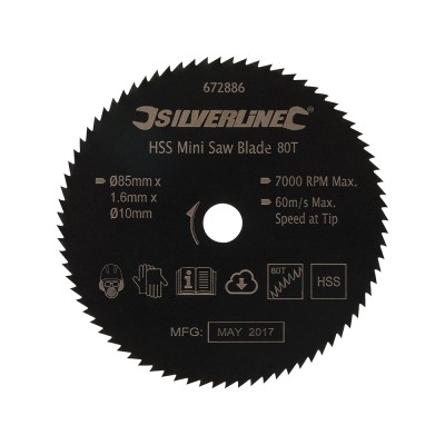 Disc Silverline Mini Saw Blade 80 dinti HSS Mini 85 mm foto