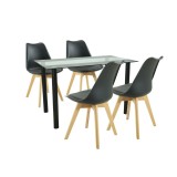 Set Masa Merlo 4 1 Negru Leziter - Sticla Securizata, Otel, PP, Lemn