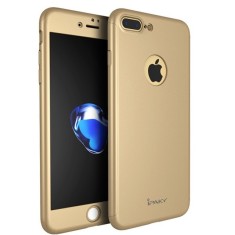 Husa Full Cover 360&deg; fata + spate + geam sticla IPAKY pentru Apple iPhone 7 Plus, auriu