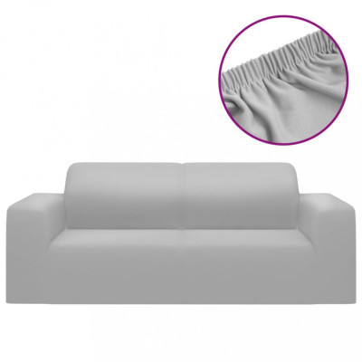 Husă elastică pentru canapea cu 2 locuri poliester jerseu, gri foto