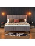 Pat matrimonial HM Francesca, tapiterie textil, somiera inclusa, cadru metalic/lemn masiv, 160 x200, gri
