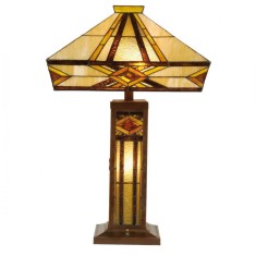Veioza cu baza din metal maro si abajur din sticla Tiffany 42 cm x 42 cm x 71 h