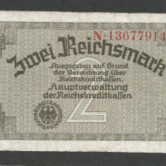 GERMANIA NAZISTA 2 MARCI REICHSMARK 1940 [7] P- 137b , 8 cifre , Litera N , VF