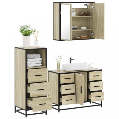 vidaXL Set mobilier de baie, 3 piese, stejar sonoma, lemn prelucrat 3301021 foto