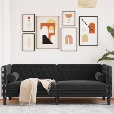 vidaXL Canapea Chesterfield cu pernuțe/3 locuri, negru, catifea