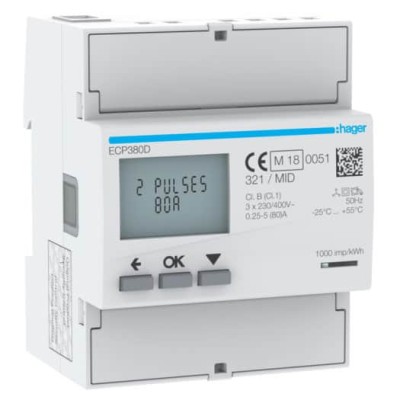 Contor trifazic digital direct 80A MID 4M Hager ECP380D foto