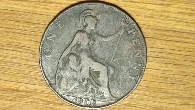 R08 Marea Britanie - moneda de colectie bronz - 1 penny 1905 -Edward VII- frumoasa! foto