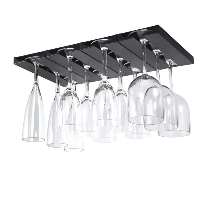 Suport suspendat pentru pahare cu picior Koken, 2x11x25 cm, Plastic/Negru - 4 x Suporturi
