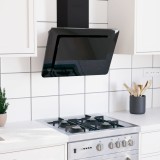 Hotă Perete vidaXL 60cm, Negru, Oțel Inoxidabil &amp; Sticlă, 297m&sup3;/h, LED, 3 Viteze, Filtru Lavabil, Evacuare Fum, Aragaz