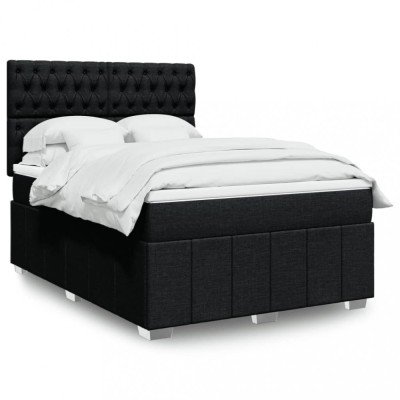Gossi pat box spring cu saltea, negru, 140x200 cm, textil foto