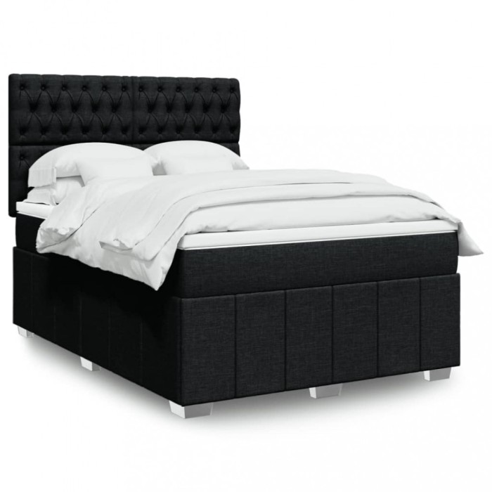 Gossi pat box spring cu saltea, negru, 140x200 cm, textil