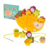 Joc educativ de echilibru 2 in 1, pentru copii, din lemn, arici cu fructe, multicolor