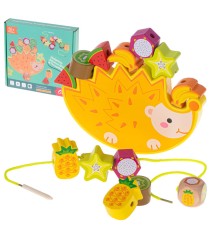 Joc educativ de echilibru 2 in 1, pentru copii, din lemn, arici cu fructe, multicolor