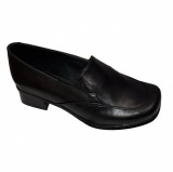 Pantofi dama lati din piele naturala negri cu toc masiv, 35 - 41, Negru