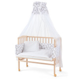 Patut pentru copii, Waldin, 2in1, 90 cm x 55 cm, lemn de fag, vopsea certificata, roti blocabile, laterala detasabila, co-sleeping, Saltea inclusa, Ap