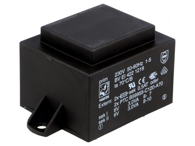 Transformator &icirc;ncapsulat 6VA 230V 6V 500mA PCB