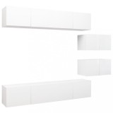 Set dulapuri TV, 6 piese, alb, lemn prelucrat