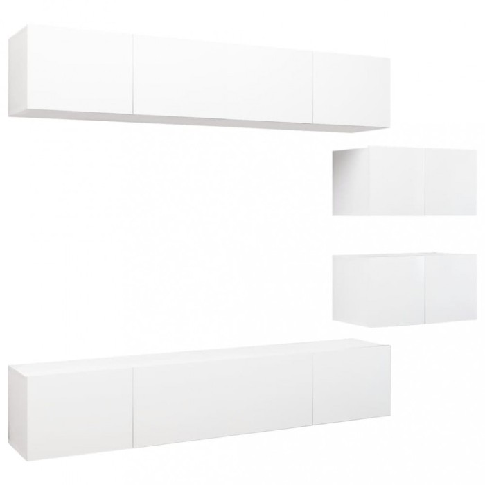 Set dulapuri TV, 6 piese, alb, lemn prelucrat