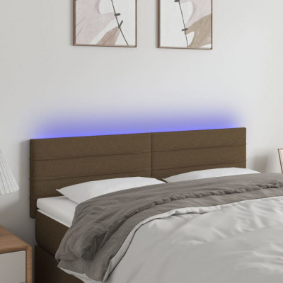 vidaXL Tăblie de pat cu LED, maro &amp;icirc;nchis, 144x5x78/88 cm, textil foto
