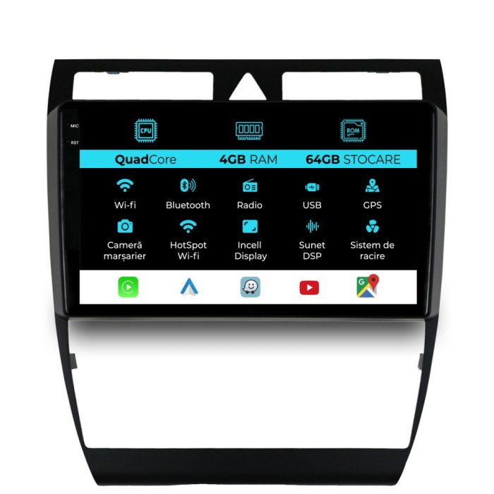 Navigatie Dedicata Audi A6 C5 (2000-2004), QuadCore, 9Inch, 4Gb Ram, 64Gb Stocare, Carplay