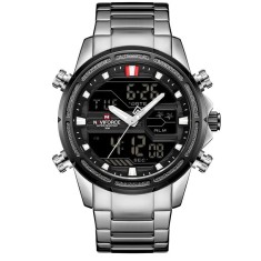 Ceas barbatesc Naviforce Cronograf Alarma Lumina fundal Digital Quartz Argintiu foto