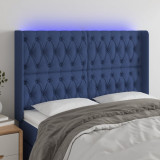 Tablie de pat cu LED, albastru, 147x16x118/128 cm, textil GartenMobel Dekor, vidaXL