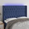 vidaXL Tăblie de pat cu LED, albastru, 147x16x118/128 cm, textil 3124388