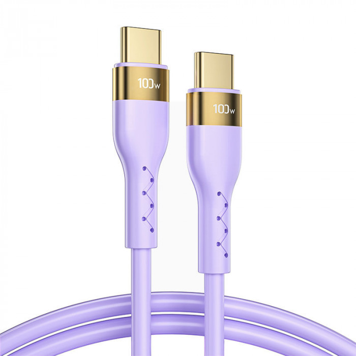 Joyroom Silicon Liquid USB Tip C - Cablu De &icirc;ncărcare/date USB Tip C PD 100W 1,2m Violet (S-1250N18-10) S-1250N18-10-PURPLE