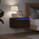 vidaXL Noptieră montată pe perete cu lumini LED, stejar maro 836838