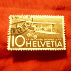 Timbru Elvetia 1944 Posta Aeriana -Luftpost , val. 10C stampilat