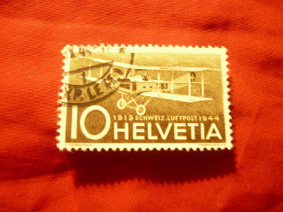 Timbru Elvetia 1944 Posta Aeriana -Luftpost , val. 10C stampilat foto