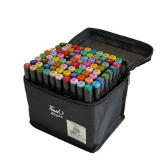 Set 80 markere colorate cu varf dublu, geanta depozitare