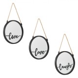 Set Oglinzi de Perete, Model Love Live Laugh, Culoare Negru, 25 cm, 3 Bucăți, Oem