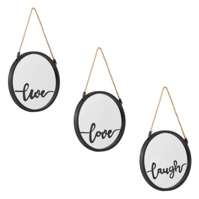 Set Oglinzi de Perete, Model Love Live Laugh, Culoare Negru, 25 cm, 3 Bucăți foto